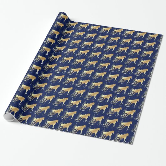 Western kerstgouden paard met accenten sm. cadeaupapier (Uitgerold)