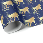 Western kerstgouden paard met accenten sm. cadeaupapier (Rol Hoek)
