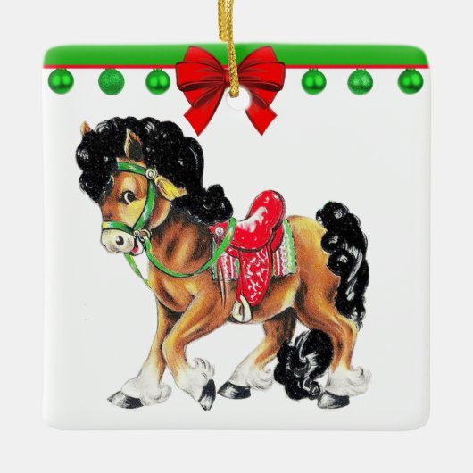 Western kersttaartje Pony met zadels Keramisch Ornament (Voorkant)