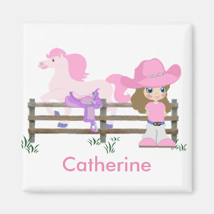 Western klein cowgirl met paard magneet