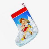 Western klein meisje op de winterscène van de aard kleine kerstsok (Achterkant (Hangend))