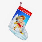 Western klein meisje op de winterscène van de aard kleine kerstsok (Voorkant (Hangend))