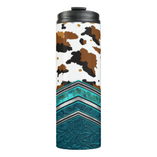 Western Koeienhuid en lederen turquoise Tumbler Thermosbeker