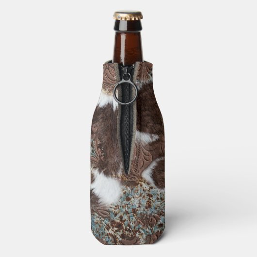 Western Koeienhuid van het land Turquoise Brown Le Flesjeskoeler (Fles Achterkant)