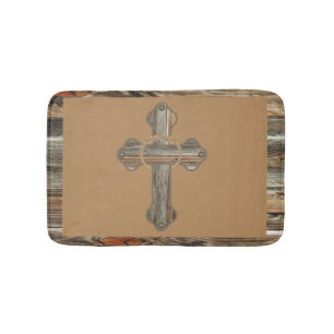 Western kruis van hout met boomstammen en kogels badmat