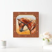 Western kwartpaard Rustic Brown Vierkante Klok (Huis)