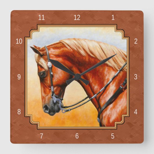 Western kwartpaard Rustic Brown Vierkante Klok (Voorkant)