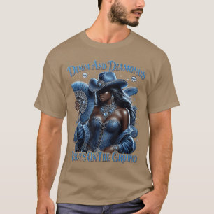 Western Laarzen Onhe Ground Denim and Diamonds Cow T-shirt