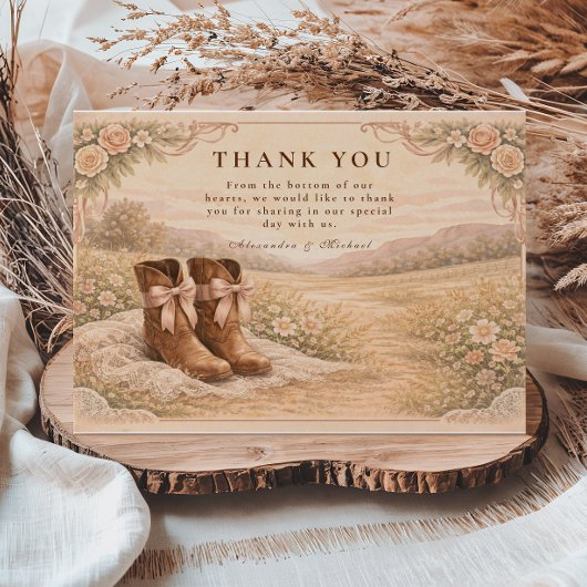 Western Lace Cowboy Boots Wedding Bedankkaart