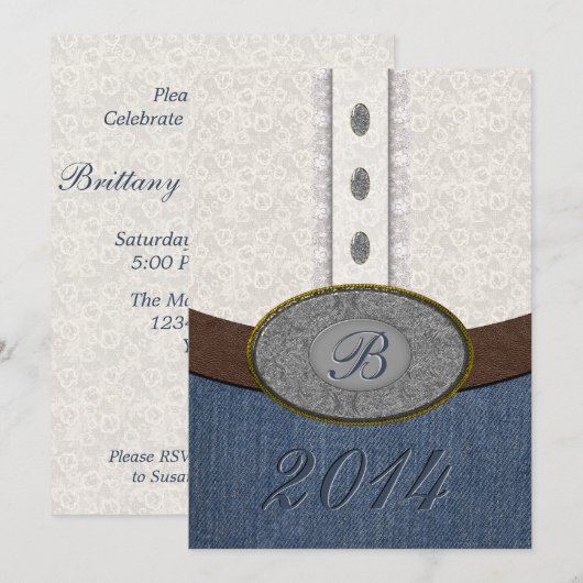 Western lampje en Denim Monogram gordel Afstudeerd Kaart (Voorkant / Achterkant)