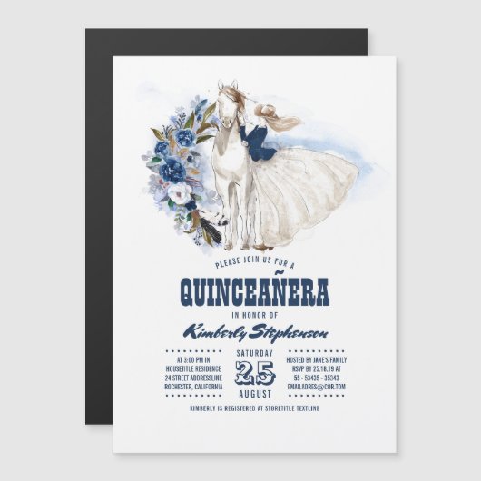 Western Land 15e verjaardag Quinceañera Magnetische Uitnodiging (Voorkant / Achterkant)