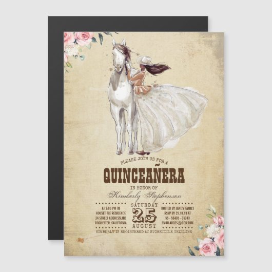Western Land 15e verjaardag Quinceañera Magnetische Uitnodiging (Voorkant / Achterkant)