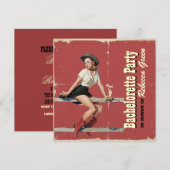 western land bachelorette : retro cowgirl kaart (Voorkant / Achterkant)