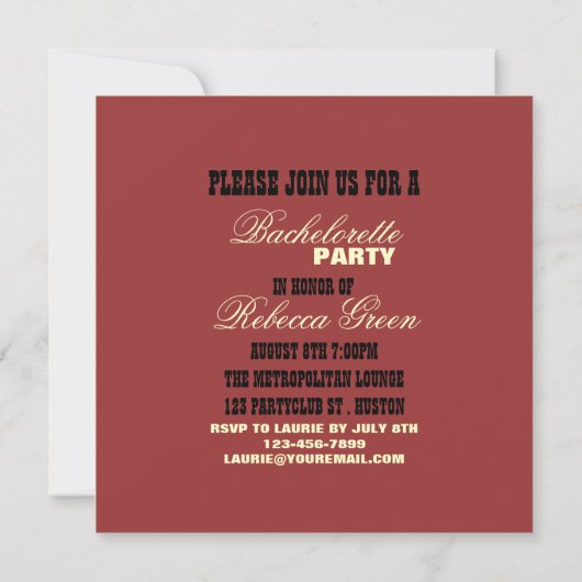 western land bachelorette : retro cowgirl kaart (Achterkant)