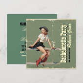 western land bachelorette : retro cowgirl kaart (Voorkant / Achterkant)