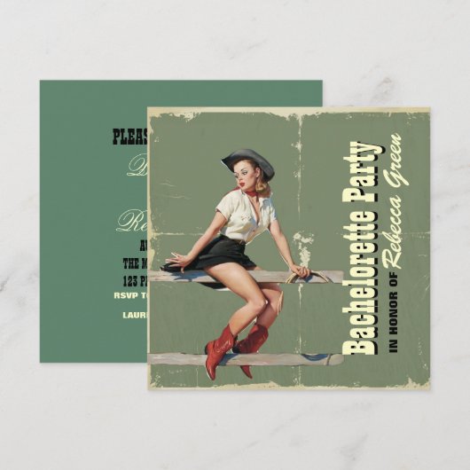 western land bachelorette : retro cowgirl kaart (Voorkant / Achterkant)