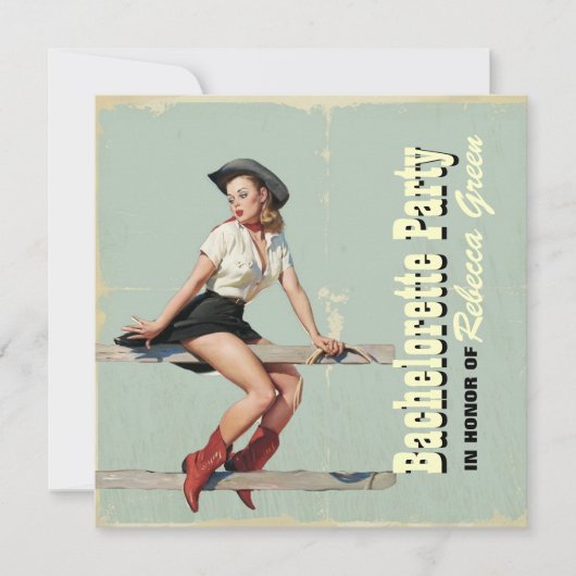 western land bachelorette : retro cowgirl kaart (Voorkant)