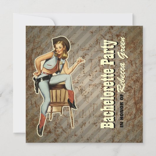 western land bachelorette : retro cowgirl kaart (Voorkant)