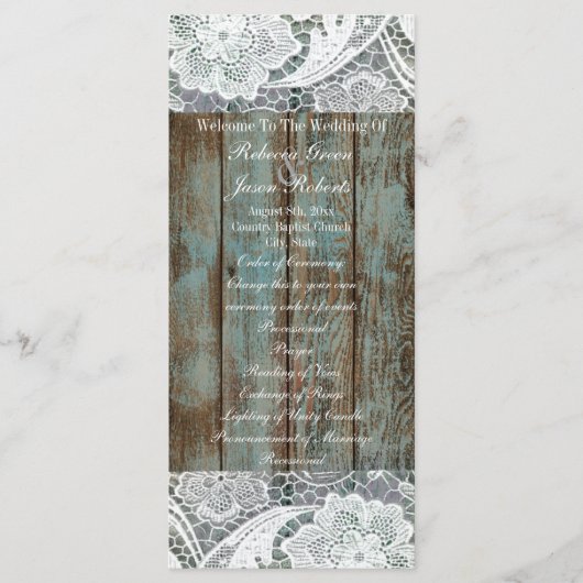 western land blauw schuur hout kant bruiloft menu (Voorkant)