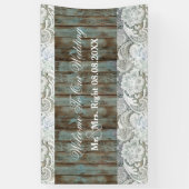 western land blauw schuur hout kant bruiloft spandoek (Verticaal)
