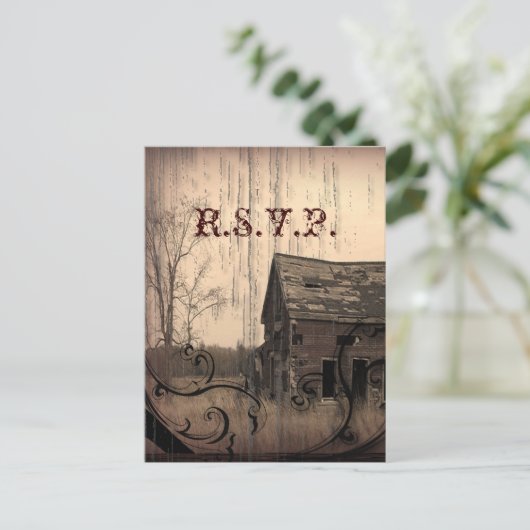 western land boerderij schuur bruiloft reactie RSV Uitnodiging Briefkaart (Staand voorkant)