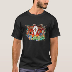 Western land Boho Girl Aztec Koe Bull Skull Wit T-shirt