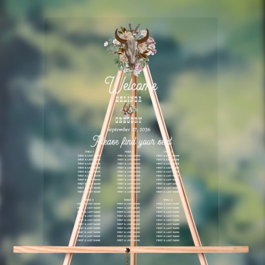 Western Land Boho Koe Trouwstoel Grafiek Acryl Bord (Neutraal)