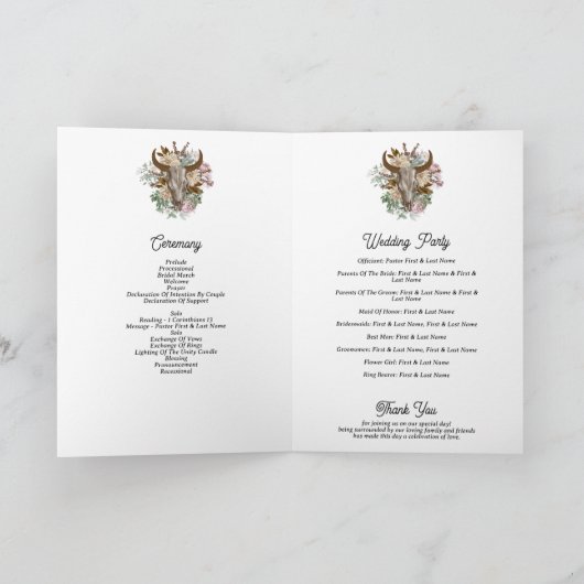 Western Land Boho Koe Wedding Order of Service Programma (Binnen)