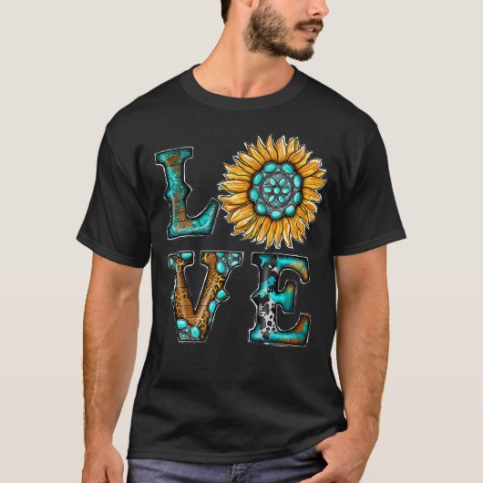 Western land Boho Turquoise Love Sunflower T-shirt (Voorkant)
