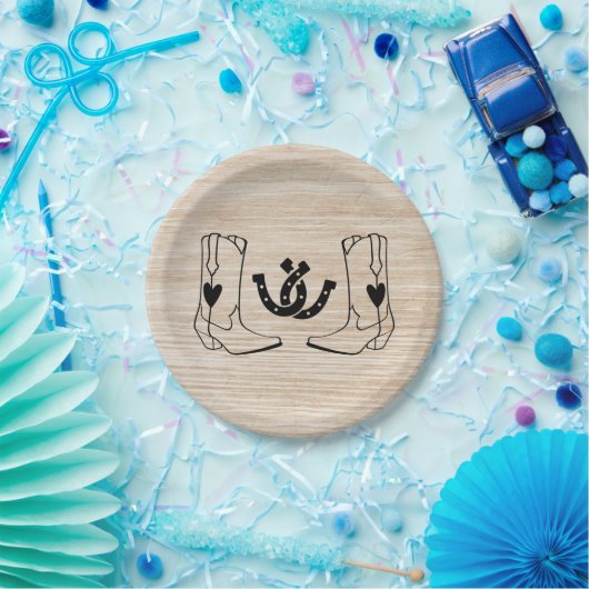 Western land bruiloft rustieke cowboy hout papieren bordje (Feest)