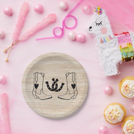 Western land bruiloft rustieke cowboy hout papieren bordje (Feest)