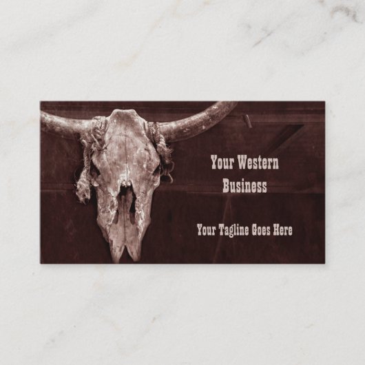 Western Land Bruin Rustic Cowboy Bull Koe Skull Visitekaartje (Voorkant)
