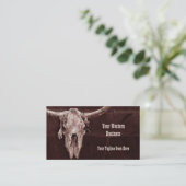 Western Land Bruin Rustic Cowboy Bull Koe Skull Visitekaartje (Staand voorkant)