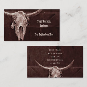 Western Land Bruin Rustic Cowboy Bull Koe Skull Visitekaartje
