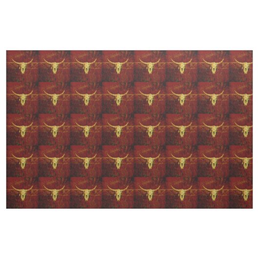 Western Land Bruin Rustiek Patroon Bull Skull Stof (Fat Quarter)