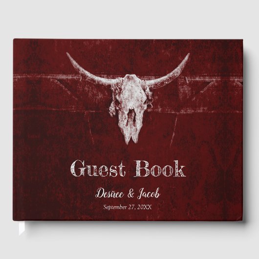 Western land Burgundy Rustic Bull Skull Texture Gastenboek (Voorkant)