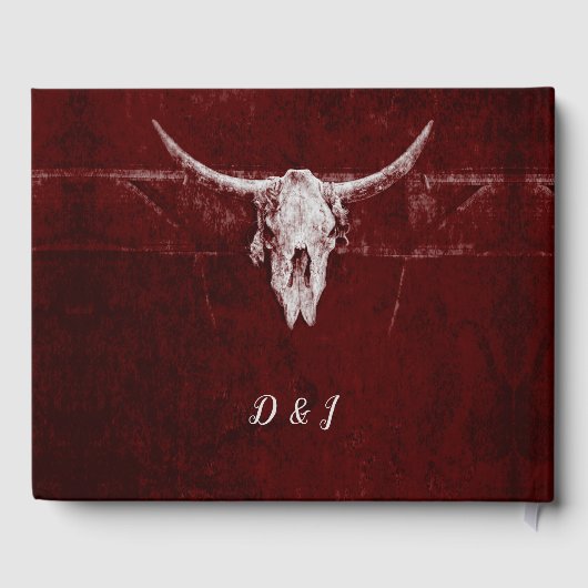 Western land Burgundy Rustic Bull Skull Texture Gastenboek (Achterkant)