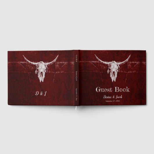 Western land Burgundy Rustic Bull Skull Texture Gastenboek (Volledig)