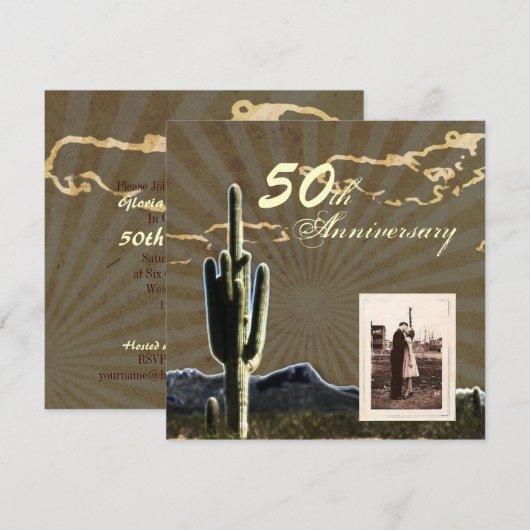 western land cactus 50ste trouwdag kaart (Voorkant / Achterkant)
