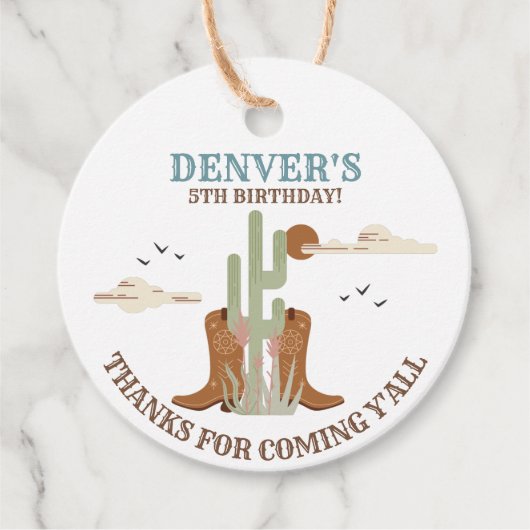 Western land Cowboy Birthday Bedankt Bedankjes Labels (Voorkant)