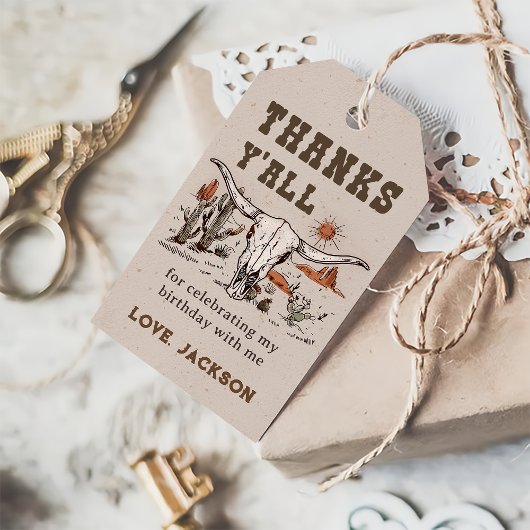 Western land Cowboy Birthday Bedankt Cadeaulabel
