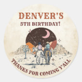 Western land Cowboy Birthday Bedankt Ronde Sticker (Voorkant)