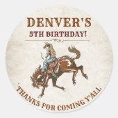 Western land Cowboy Birthday Bedankt Ronde Sticker (Voorkant)