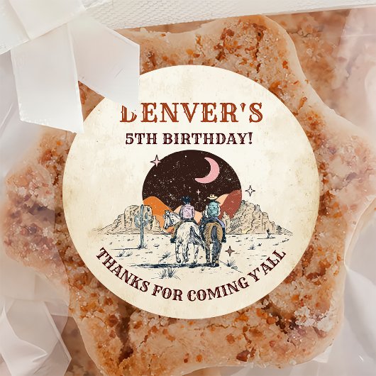 Western land Cowboy Birthday Bedankt Ronde Sticker