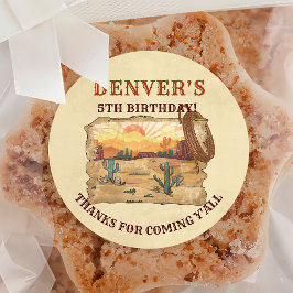 Western land Cowboy Birthday Bedankt Ronde Sticker