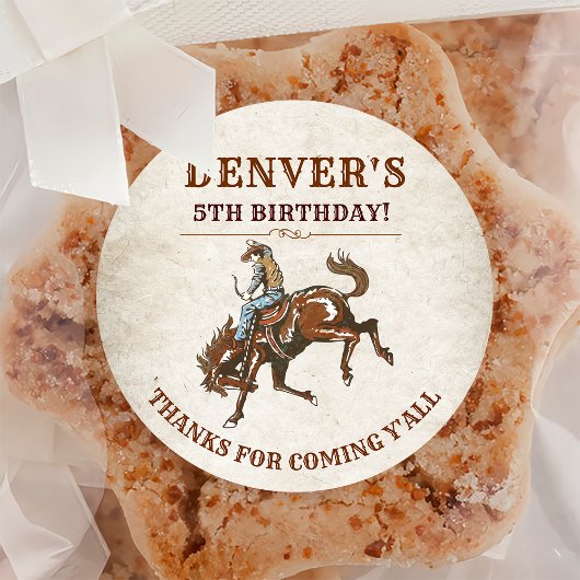 Western land Cowboy Birthday Bedankt Ronde Sticker