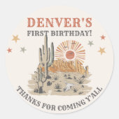 Western land Cowboy Birthday Bedankt Ronde Sticker (Voorkant)