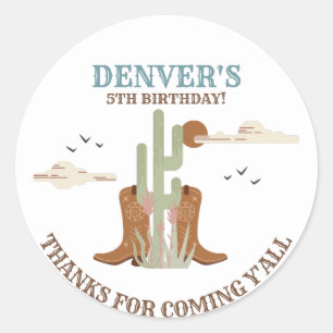 Western land Cowboy Birthday Dank je wel Ronde Sticker