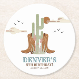 Western land Cowboy Birthday Rustic Ronde Kartonnen Onderzetter