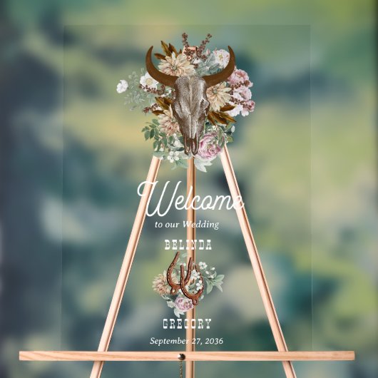 Western Land Cowboy Boho Koe Schedel Huwelijk Acryl Bord (Neutraal)